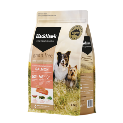 BH330 Black Hawk Grain Free Dog Salmon 2.5Kg (Front 3 4) HR 491X491 D2970e7