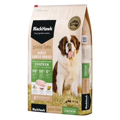 BH372 Black Hawk Grain Free Large Breed Dog Chicken 15Kg (Front 3 4) HR 491X491 D2970e7 (1)